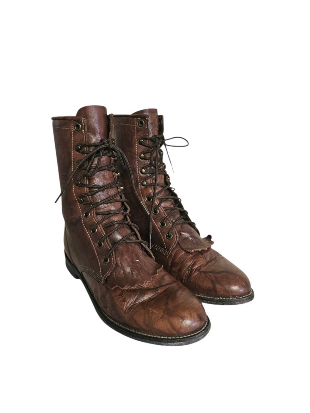 Justin L0563 Women's Brown Marble Deerlite Leather Lacer Boots size 7.5 B